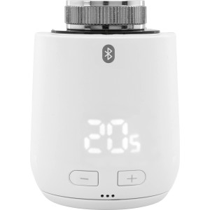 Eurotronic Comet Zero Bluetooth Heizkörperthermostat mit LED-Anzeige und Steuerungselementen.