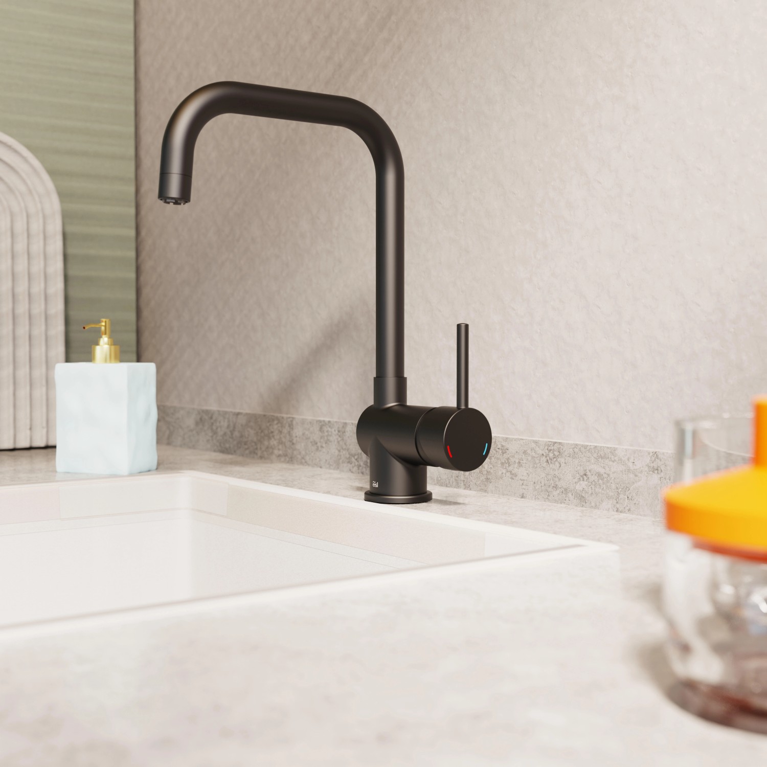 Eisl Spültischarmatur Niederdruck Futura, schwarz matt. Einhebelmischer für drucklose Geräte.