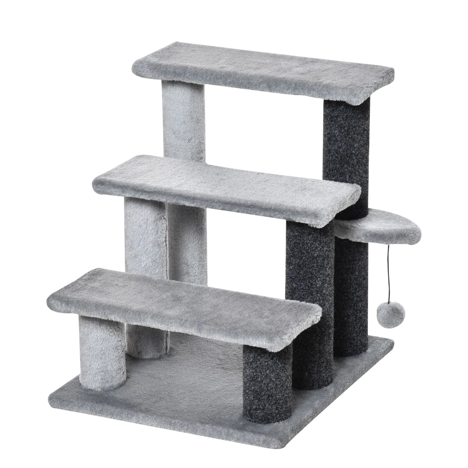 PawHut Haustiertreppe mit Kratzbaum Ball 3-Stufig 45 x 40 x48cm