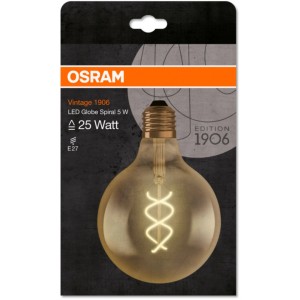 Osram E27 LED Leuchtmittel in Globeform mit warmweißem Licht und dekorativer Spiral-Optik.