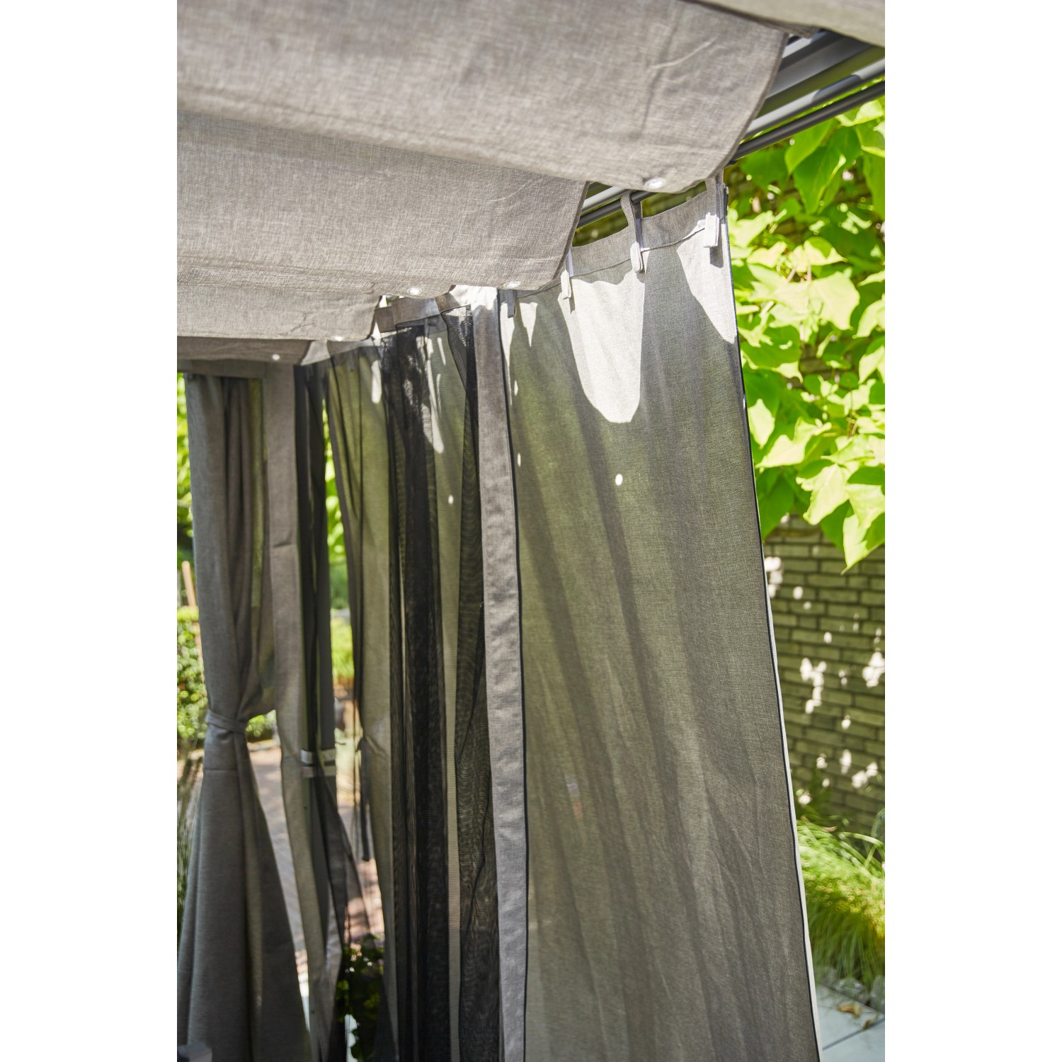 Siena Garden Seitenteile Silber-Grau für Schattenmanufaktur, mit Vorhang und Moskitonetz.