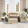 Beiges 8-teiliges vidaXL Garten-Sofa-Set aus Polyrattan mit Tisch und Hockern.