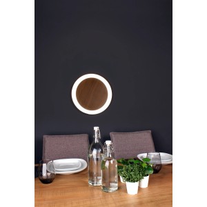 Moderne LED-Deckenleuchte Moon S von Luce Design, Holzoptik, Ø 30 cm, warmweißes Licht.
