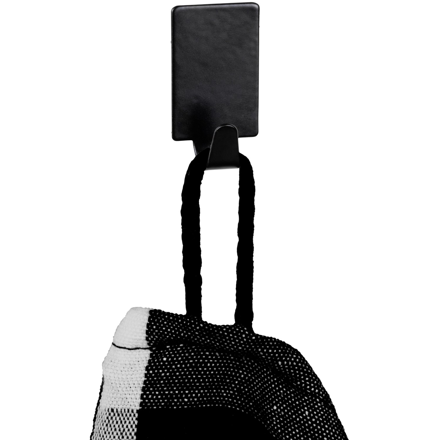 Wenko Edelstahl-Klebehaken, 4er-Set, schwarz, mit Handtuch. Rechteckige Wandhaken für Bad und Küche.