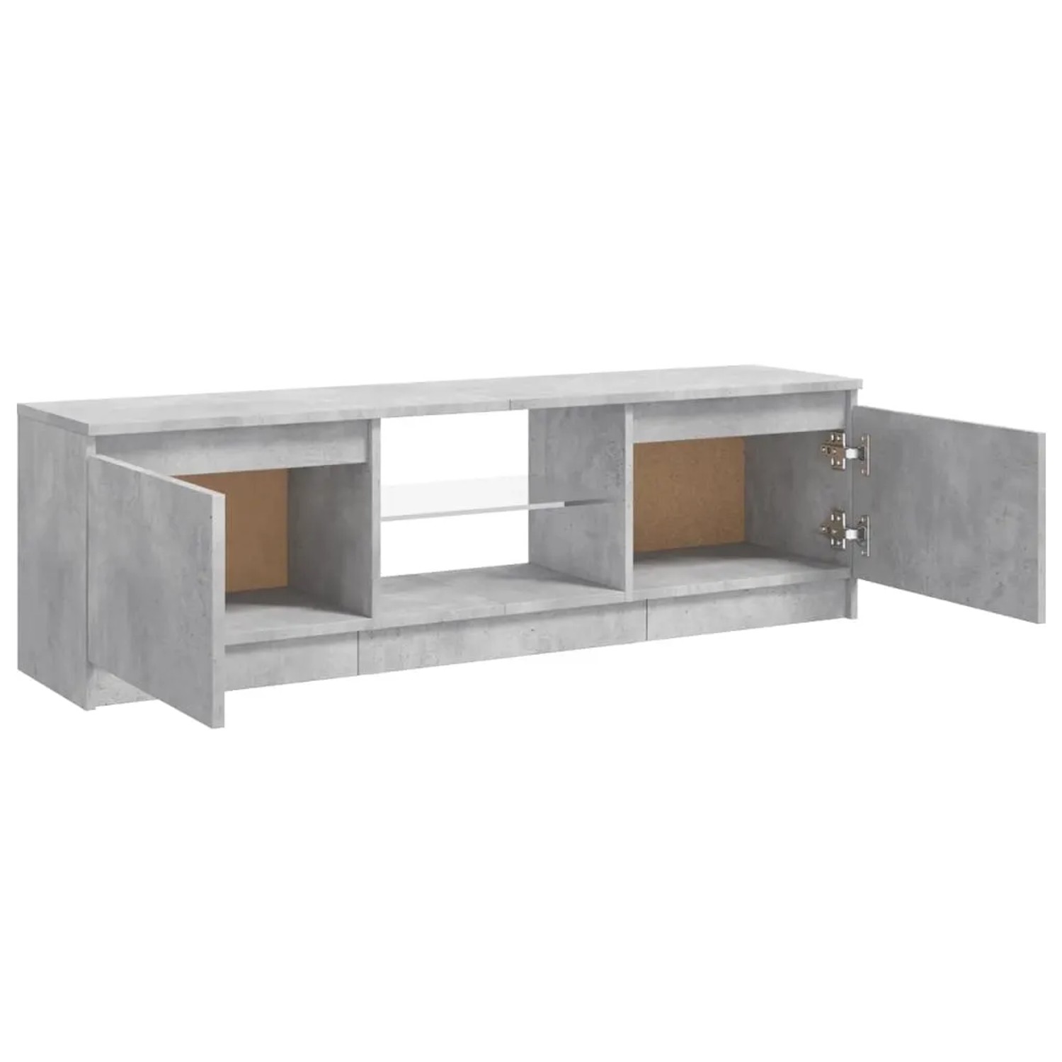 VidaXL TV-Schrank mit LED, Betongrau, 120 cm breit. Wohnwand mit offenen Fächern und Türen.