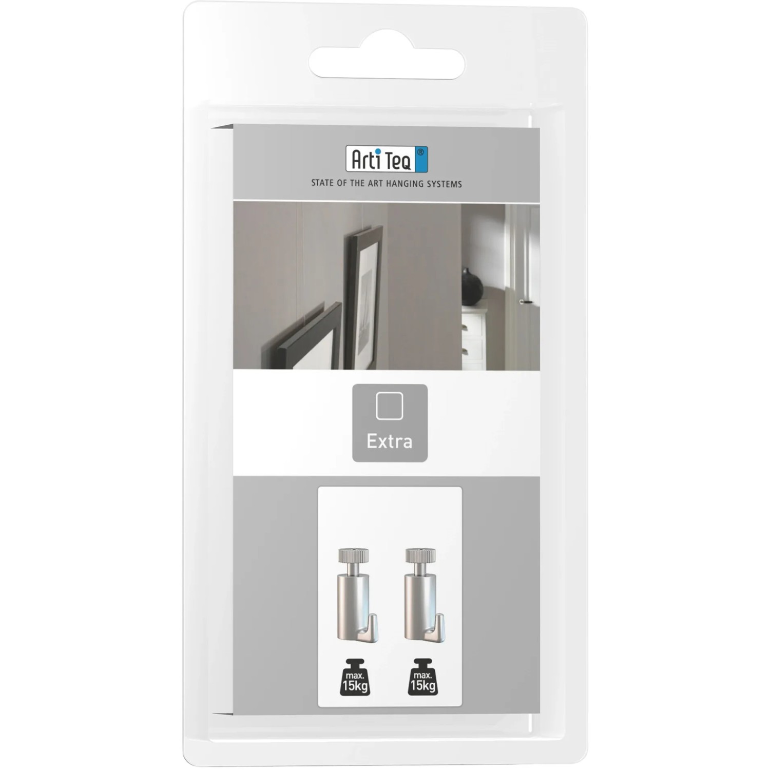 Artiteq Aufhängehaken 2er-Set, silbergrau, Tragkraft 15 kg, für Bilderhaken & Ösen.