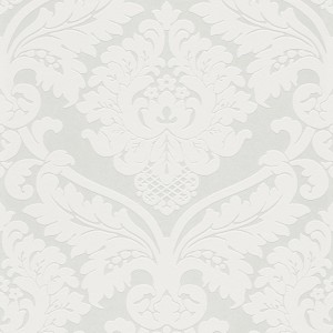 Helle, weiße Vliestapete mit Barock Ornamenten für Wohn- und Schlafzimmer.