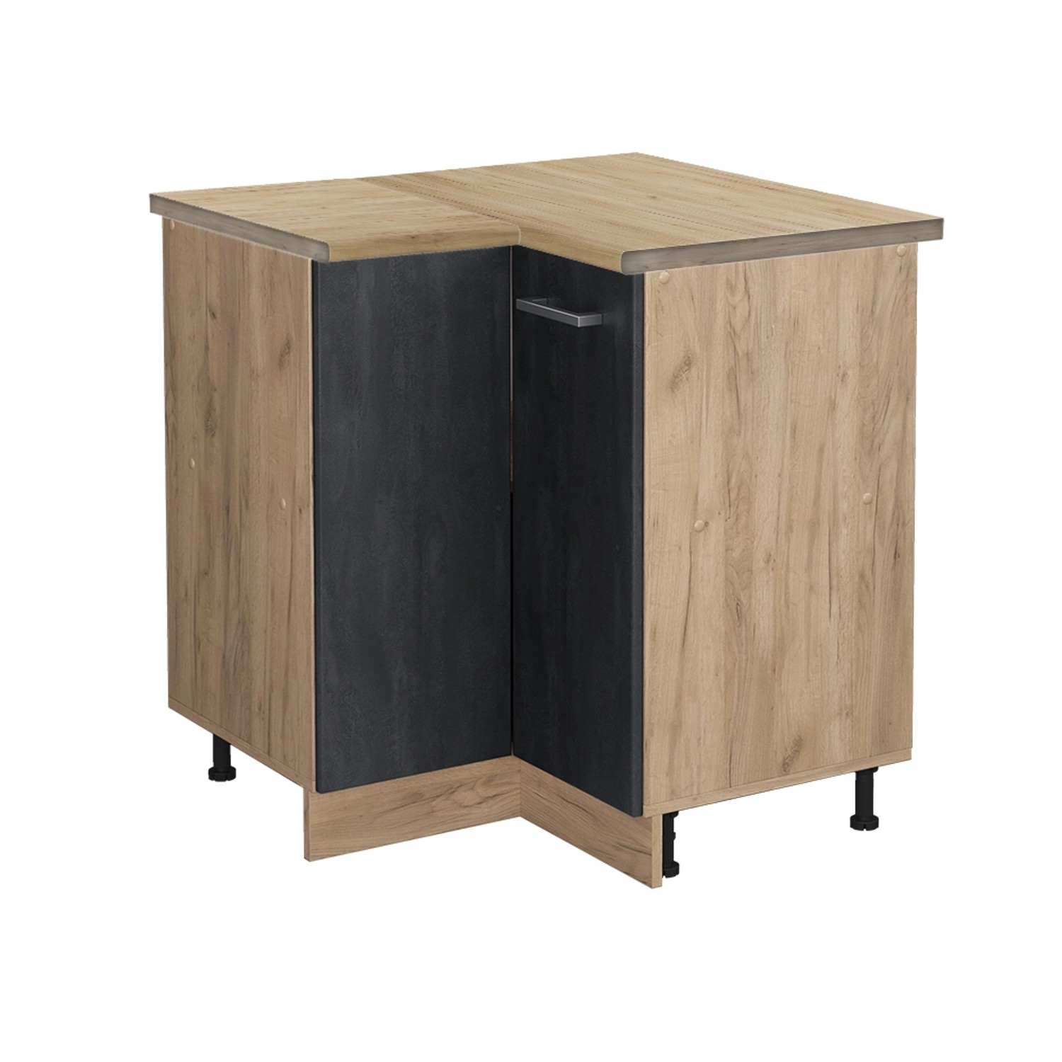 Vicco Eckunterschrank R-Line Schwarz Beton/Goldkraft Eiche 76 cm AP Eiche