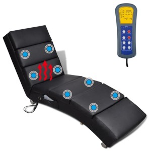 Schwarze vidaXL Massage-Chaiselongue aus Kunstleder mit Fernbedienung und Massagepunkten.