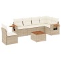 Beige 7-tlg. vidaXL Garten-Sofagarnitur aus Rattan mit Kissen. Gartenmöbel-Set mit Tisch und Sesseln.