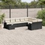 Schwarze 10-tlg. vidaXL Garten-Sofagarnitur aus Rattan mit cremefarbenen Kissen.