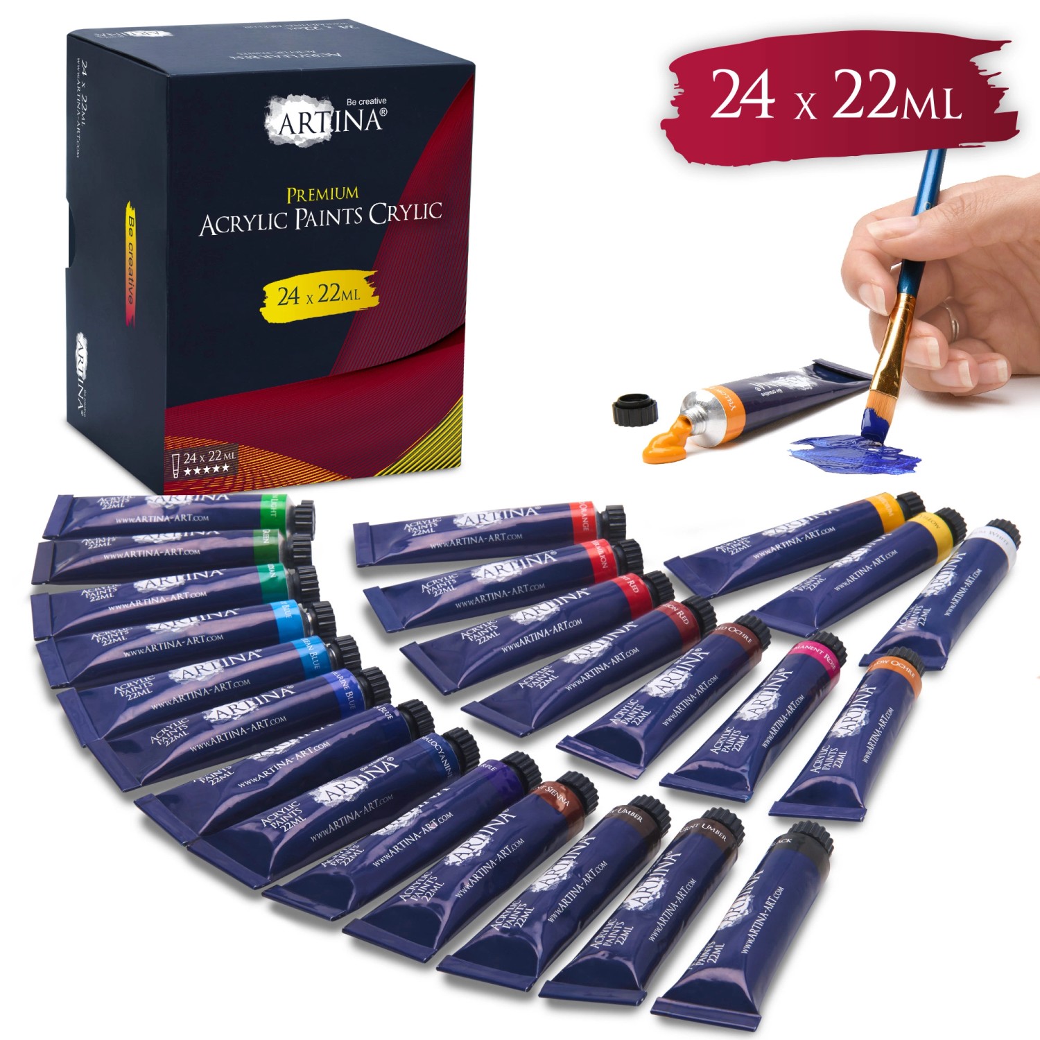 Artina Acrylfarbenset Crylic 24x22ml Mehrfarbig