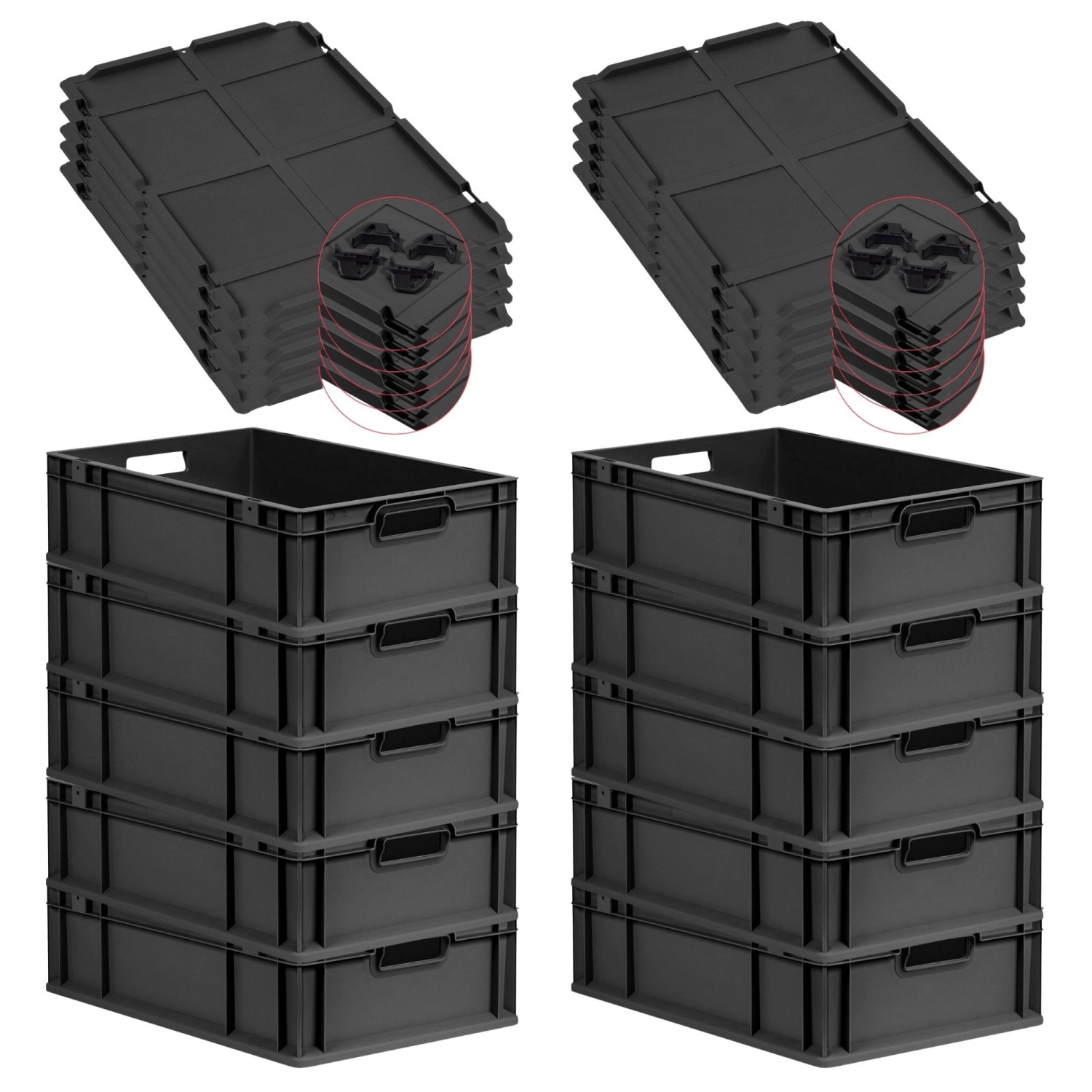 PROREGAL SparSet 10x Eurobox Nextgen Grip Mit Auflagedeckel Und Schwarzen V günstig online kaufen