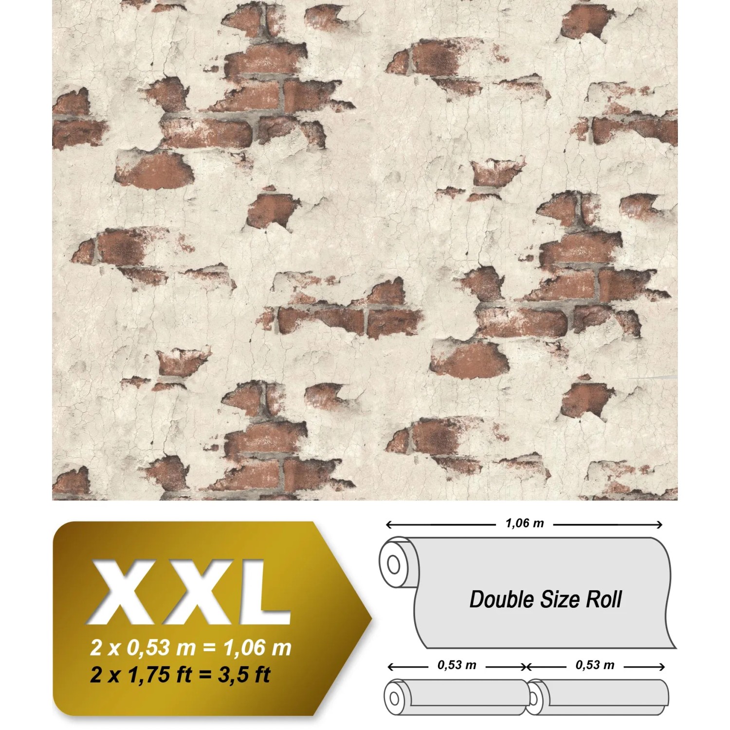 Beige-braune Vliestapete in Steinoptik mit Spachteltechnik, EDEM 819DN56, 1,06x10,05m.