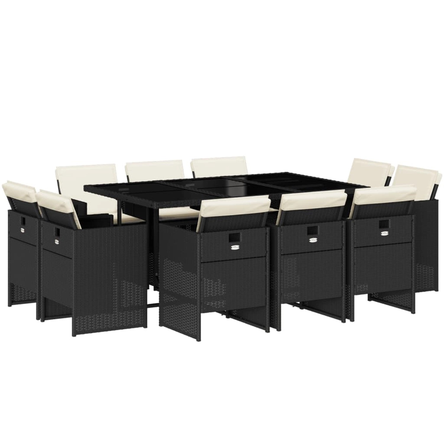 vidaXL 11-Tlg Garten-Essgruppe mit Kissen Schwarz Poly Rattan 3210666 günstig online kaufen