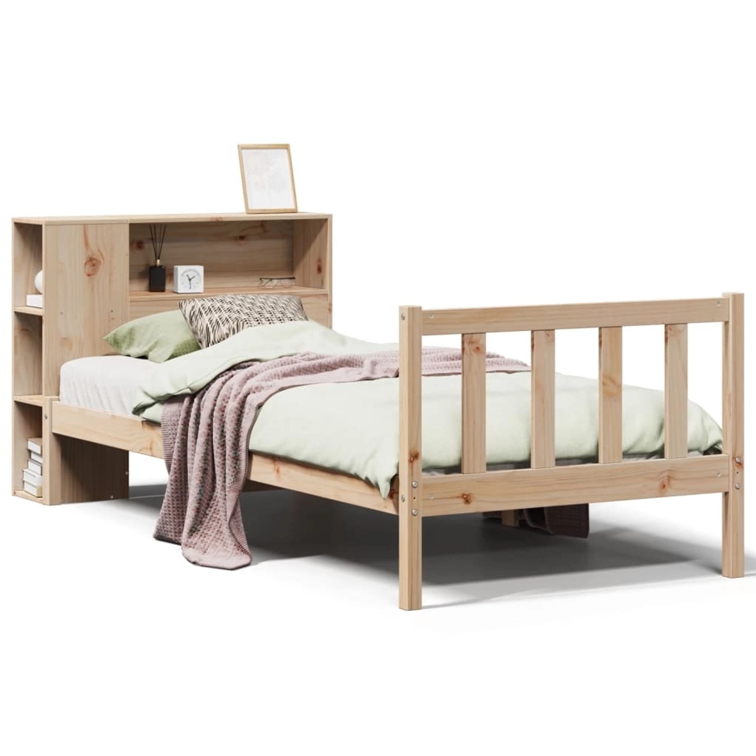 vidaXL Massivholzbett mit Regal ohne Matratze 100x200 cm Kiefer 3321682 günstig online kaufen
