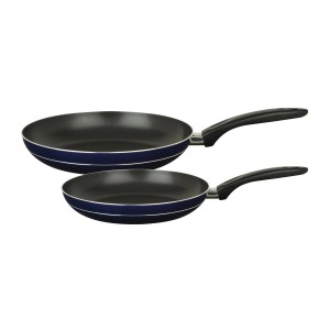 GSW Pfannen-Set Galaxy, 2-teilig, mit blauen Rändern und schwarzen Griffen.