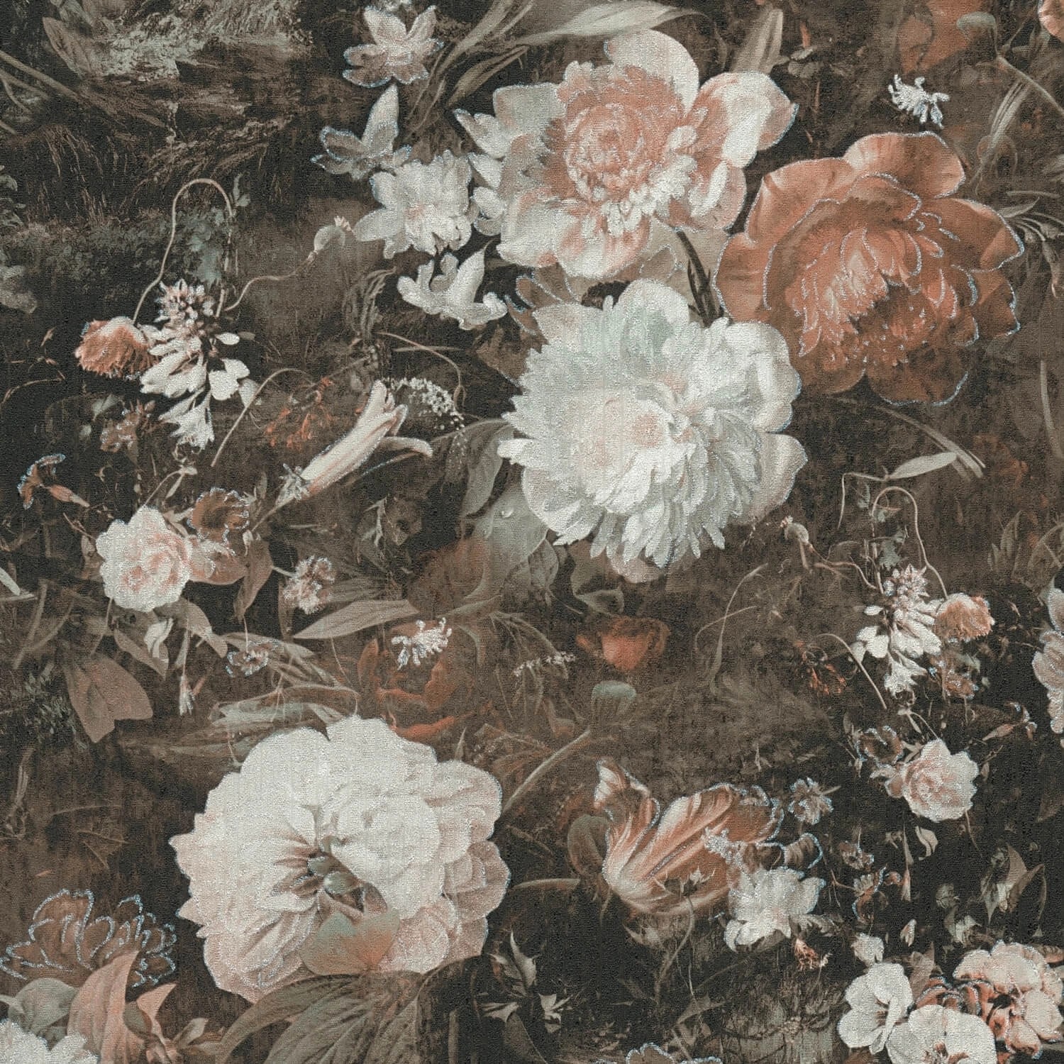 PROFHOME 388213-GU Blumen Tapete Floral schimmernd Braun Weiß Grau Beige 0, günstig online kaufen