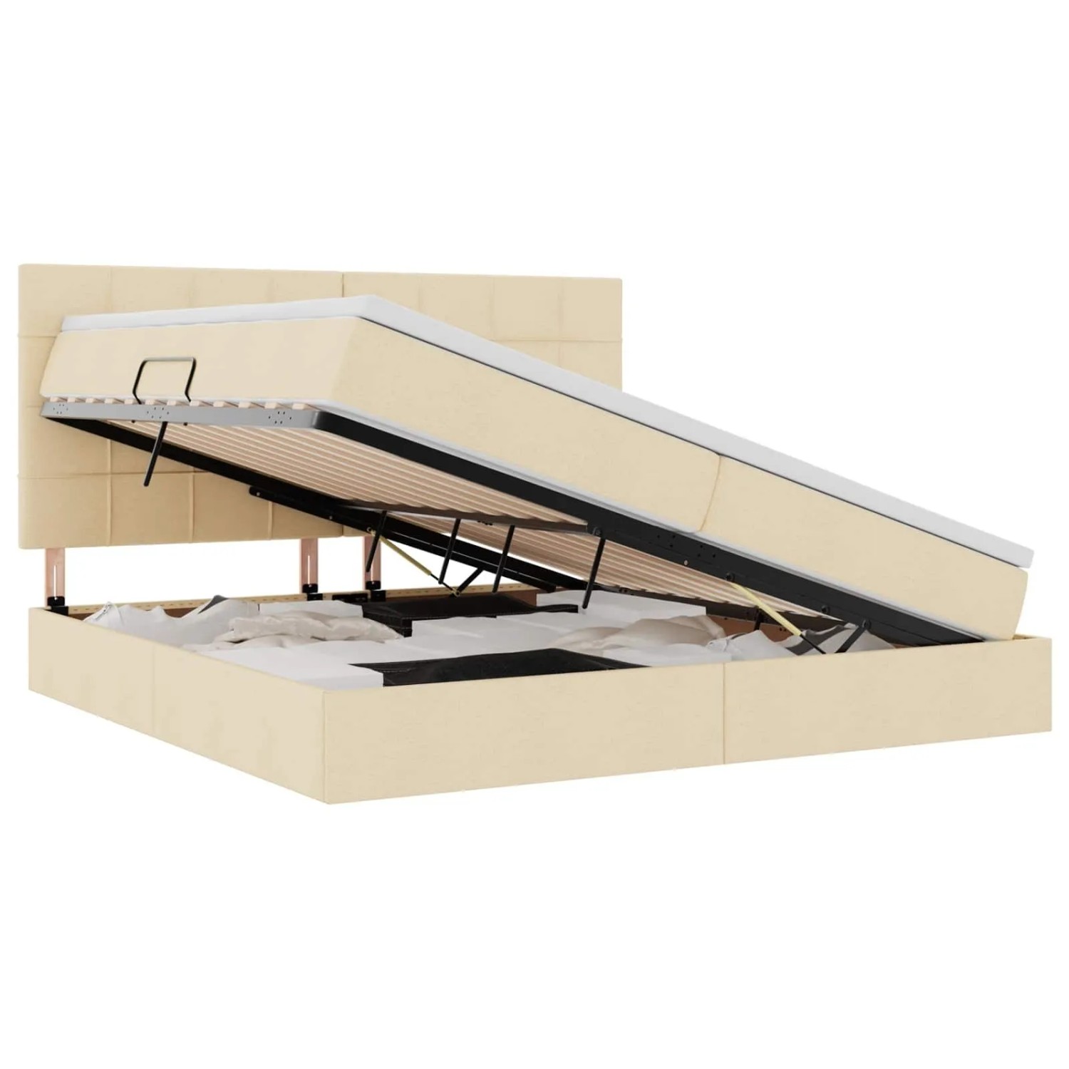 vidaXL Aufbewahrungsbett mit Matratze Creme 200 x 200 cm Polyester 3371806