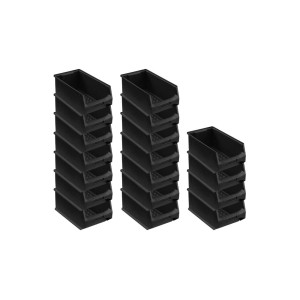 PROREGAL SuperSparSet: 18 leitfähige, schwarze ESD Sichtlagerboxen (15x20x35 cm, 7,2 Liter) für Aufbewahrungssysteme.