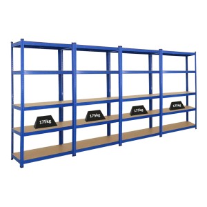 PROREGAL Schwerlastregal Mega Deal, 4 blaue Regale mit je 5 Böden und 175kg Fachlast.