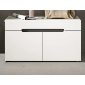 Inn.Furn Garderobe Sitzbank Cooper in Weiß/Grau, 80 cm breit, mit zwei Türen und Stauraum für Schuhe.
