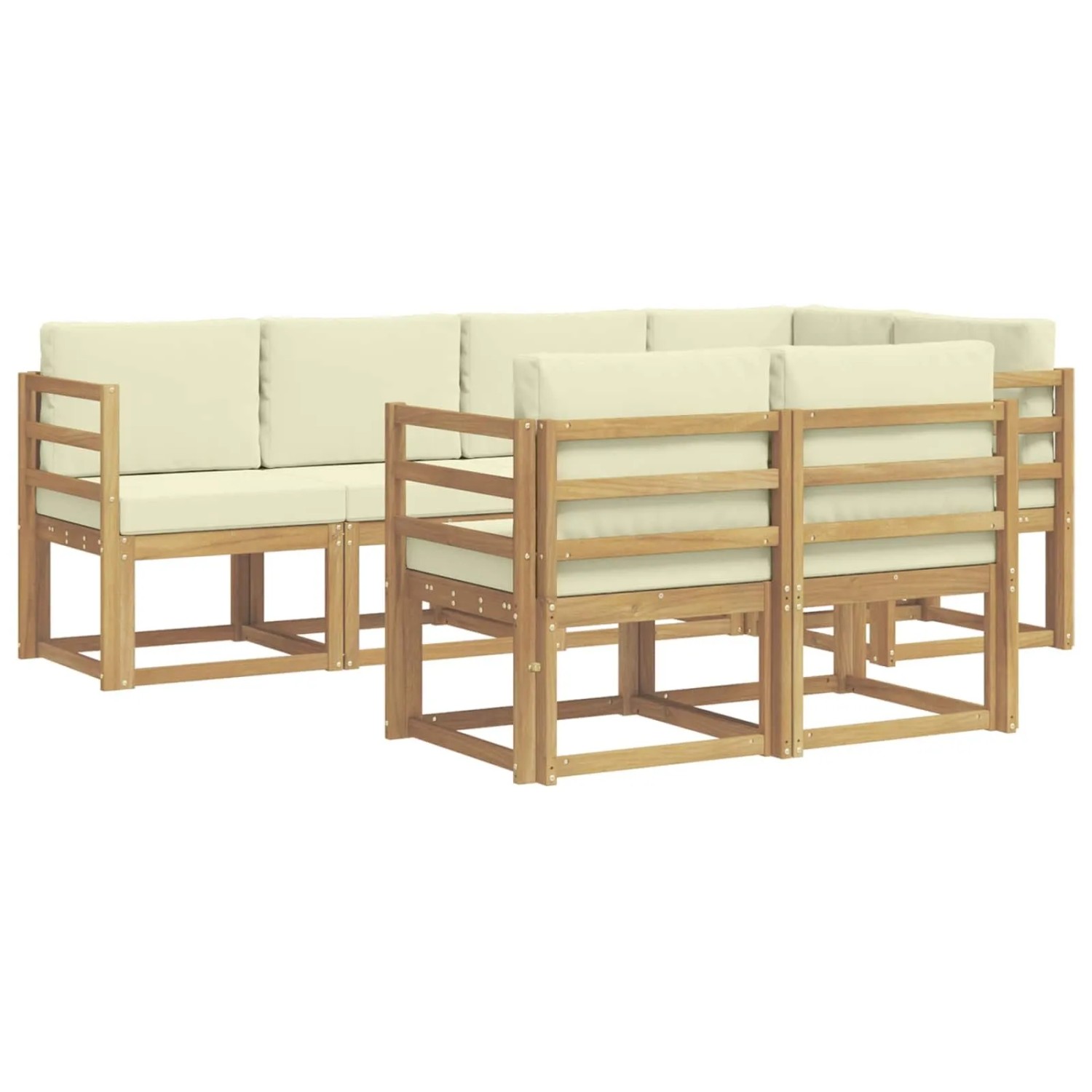 vidaXL Outdoor-Sofagarnitur mit Kissen 7-Tlg Weiß und Creme Polyester 3387754