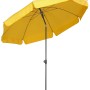 Goldgelber Schneider Balkonschirm Aquila Ø 250 cm mit Knickfunktion.