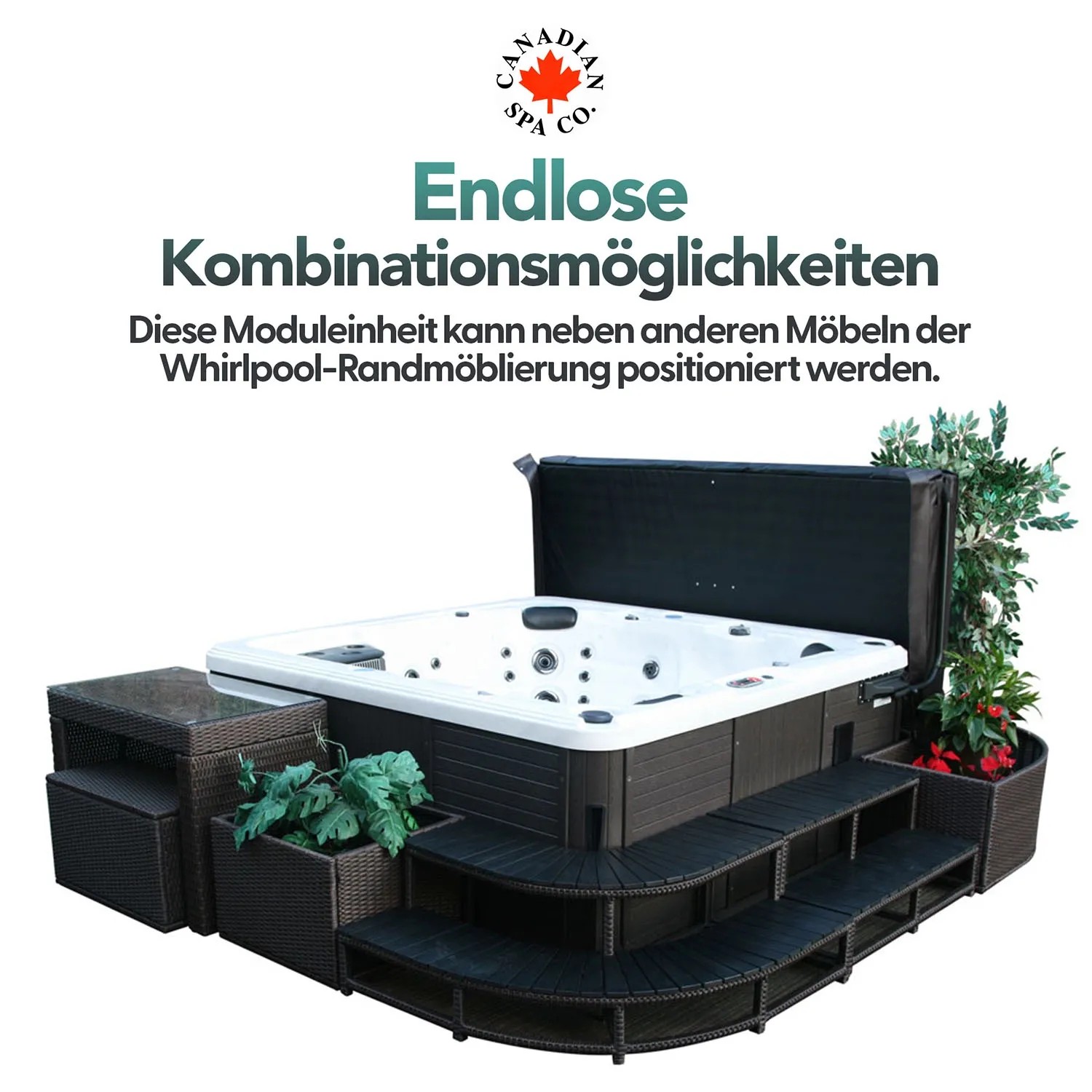 Canadian Spa Rattantreppe, braune 2-Stufen-Treppe für Whirlpool, 106x56x43cm.