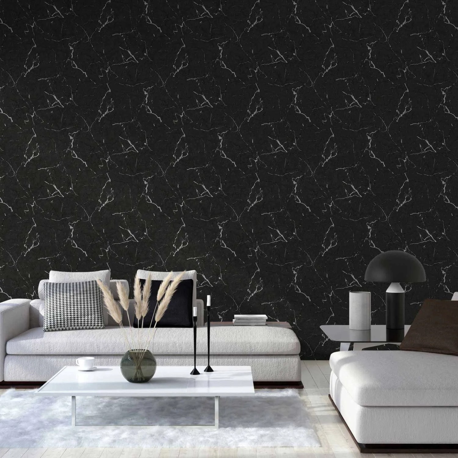 Bricoflor Vlies Marmortapete Schwarz Weiß Dunkle Vliestapete in Marmoroptik für Küche und Schlafzimmer Marmor Tapete mit Vinyl Abwaschbar_2