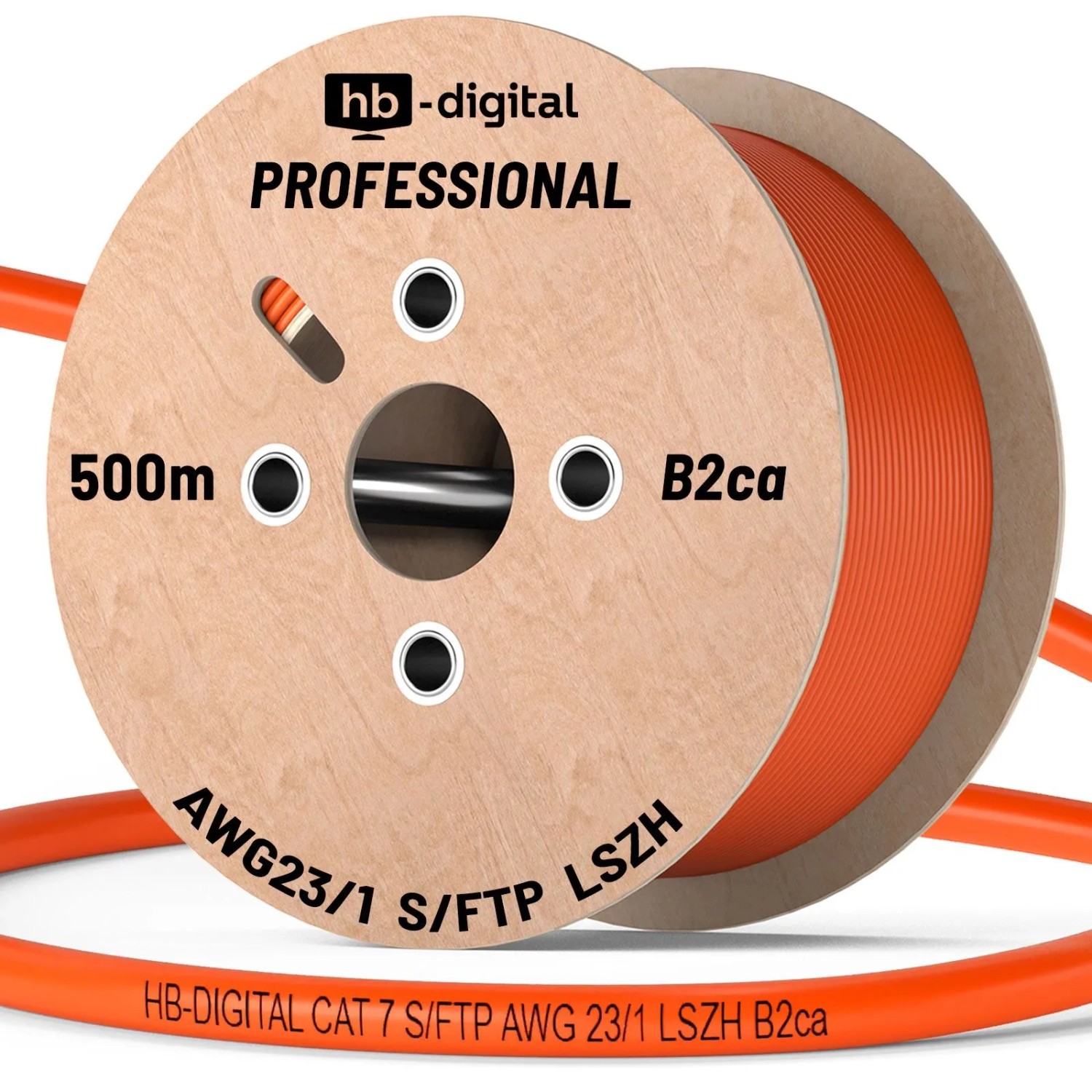 hb-digital CAT 7 Netzwerkkabel 500m PRO S/FTP PiMF AWG23/1 LSZH B2ca GHMT Zertifiziert
