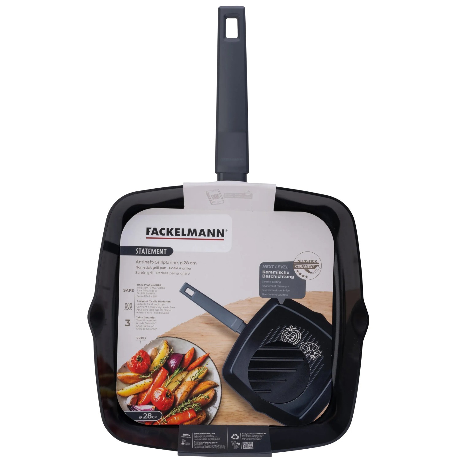 Fackelmann Grillpfanne Statement, 28 cm, Keramikbeschichtung, gerillte Bratfläche.