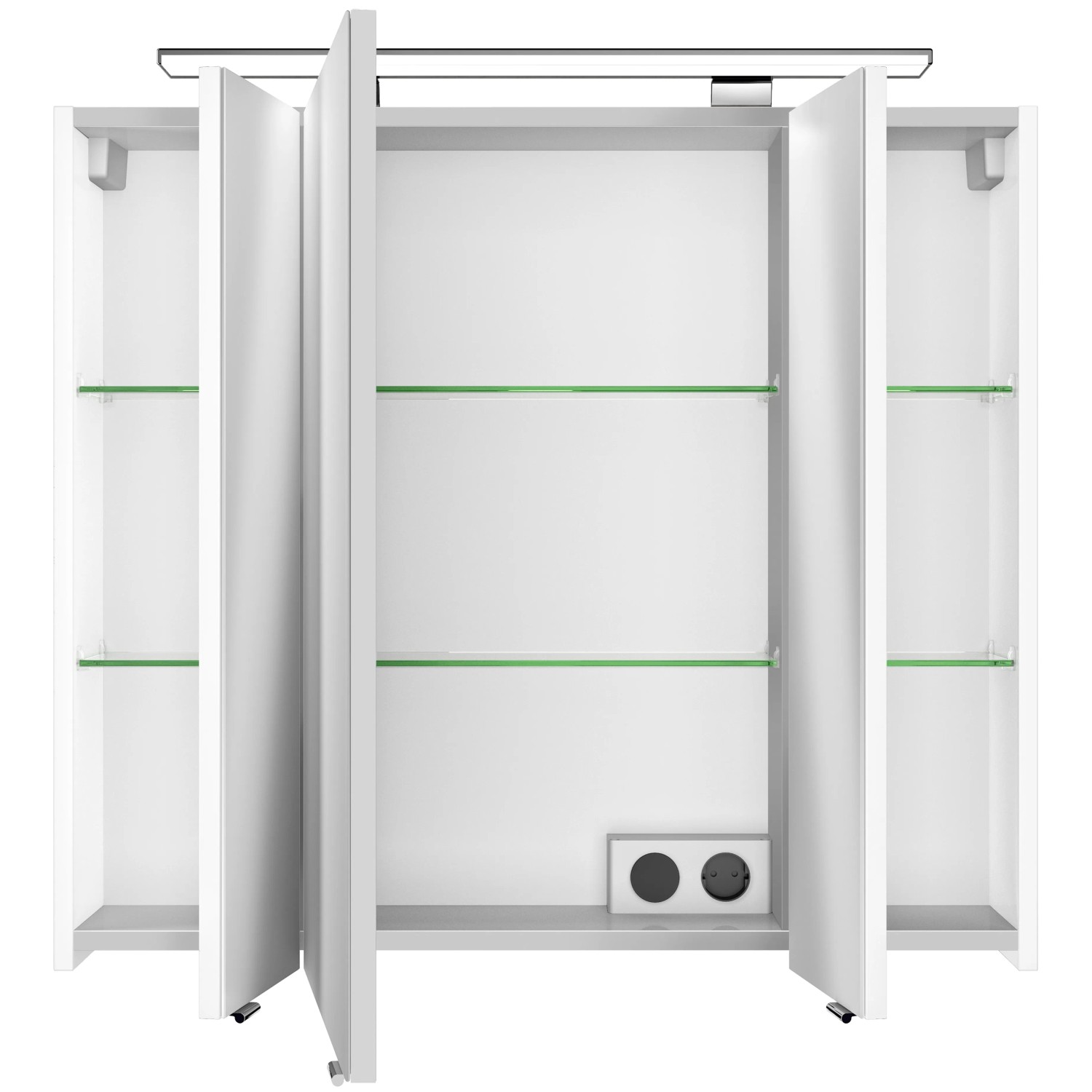 Pelipal Spiegelschrank 4010, 80 cm, Weiß Glänzend, mit offenen Türen und Glasböden.
