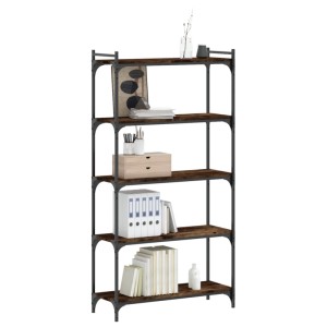 VidaXL Bücherregal mit 5 Böden in Räuchereiche, Holzwerkstoff und Metallrahmen.