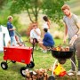 Roter Axi Bollerwagen mit Kühlbox (76 l) beim Grillen im Garten.