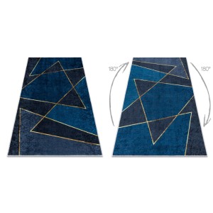 RugsX Miro Teppich in Blau mit modernem geometrischem Muster aus Goldlinien. Waschbarer Polyester-Teppich.
