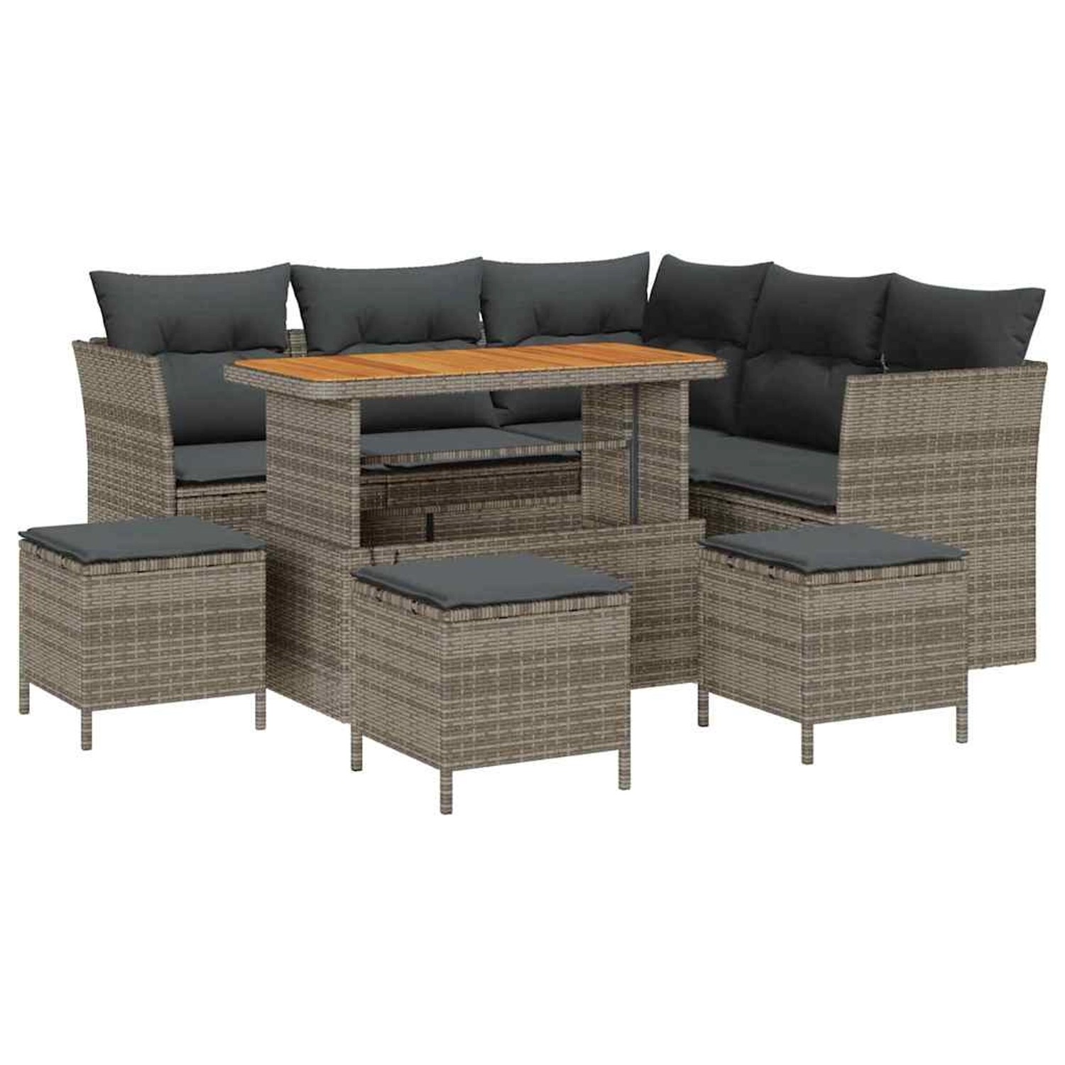 vidaXL 9-Teiliges Garten-Sofa-Set mit Kissen in Grau aus Poly Rattan und Ak günstig online kaufen