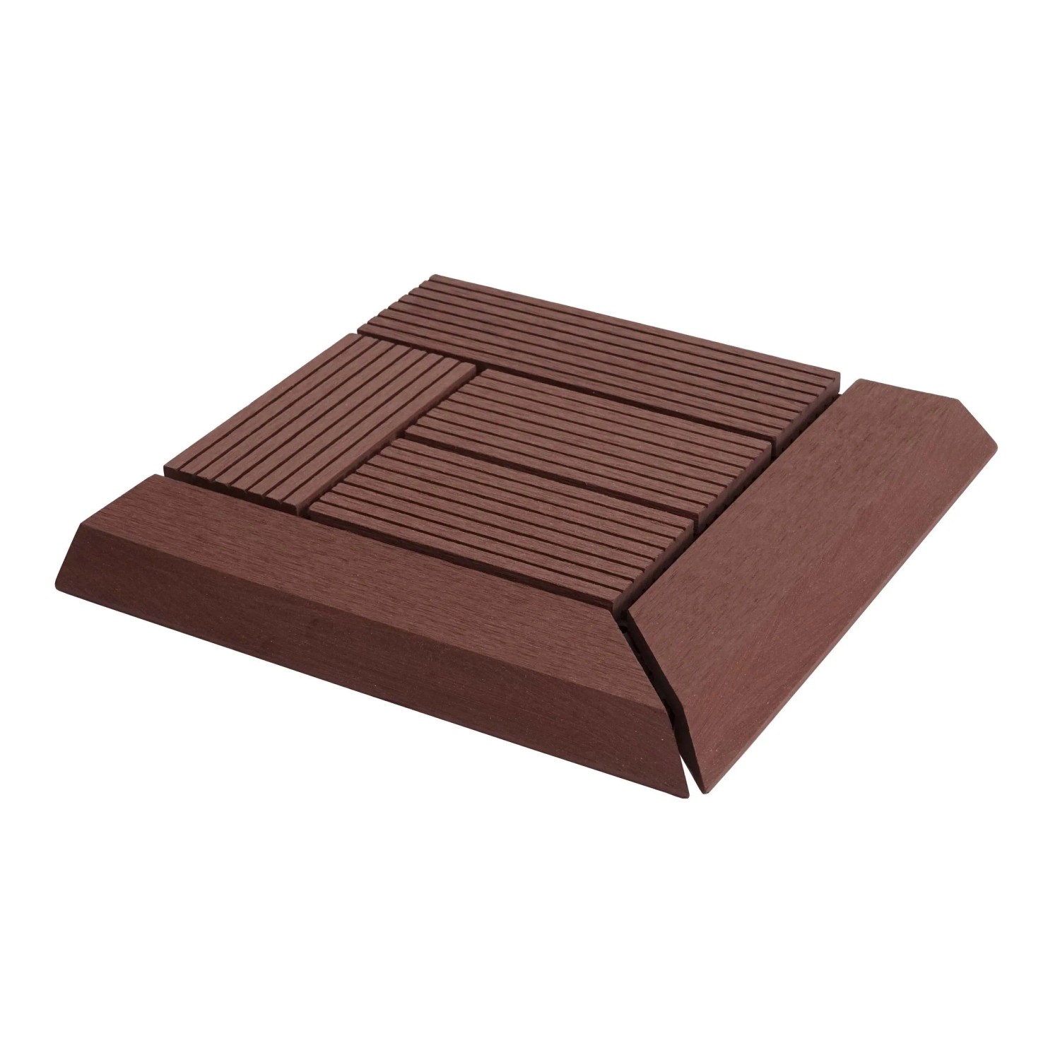 BERLINLODGE WPC Eck-Bodenfliese Mit Abschluss BxT 30x30cm Premium Holzoptik Terrasse Ecke Coffee Versetzt