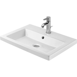 Weißes Duravit Einbauwaschbecken 2nd floor, 60 cm, mit Hahnloch und Waschtisch.