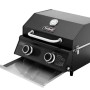 Kompakter Taino Platinum Dark Gasgrill, schwarz, mit 2 Brennern, Edelstahl-Bedienknöpfen und Thermometer. Ideal für Camping.