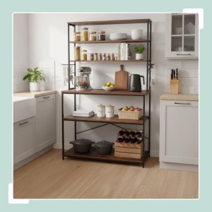 Relaxdays Küchenregal Eisen MDF Holzoptik Vintagebraun Mit Arbeitsplatte 167 cm x 100 cm x 40 cm 23 kg