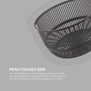 Graue ProHome Salatschleuder (Ø20cm, 2,7L) mit Sieb, ideal zum Abtropfen von Salat.