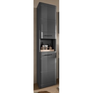 Inn.Furn Hochschrank Grau Hochglanz 30 cm mit Soft-Close Strong