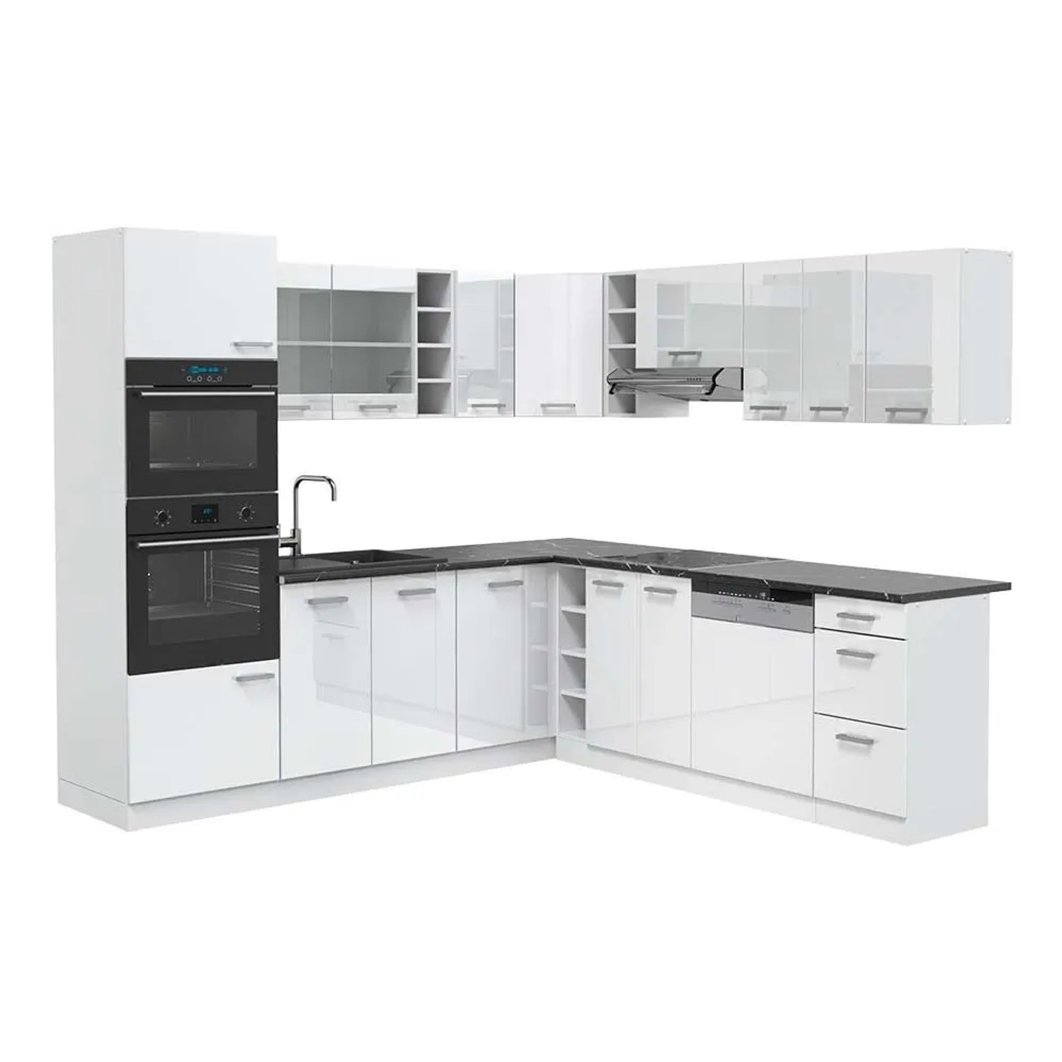 Vicco Eckküche R-Line Weiß Hochglanz/Weiß 247 x 82, AP Anthrazit