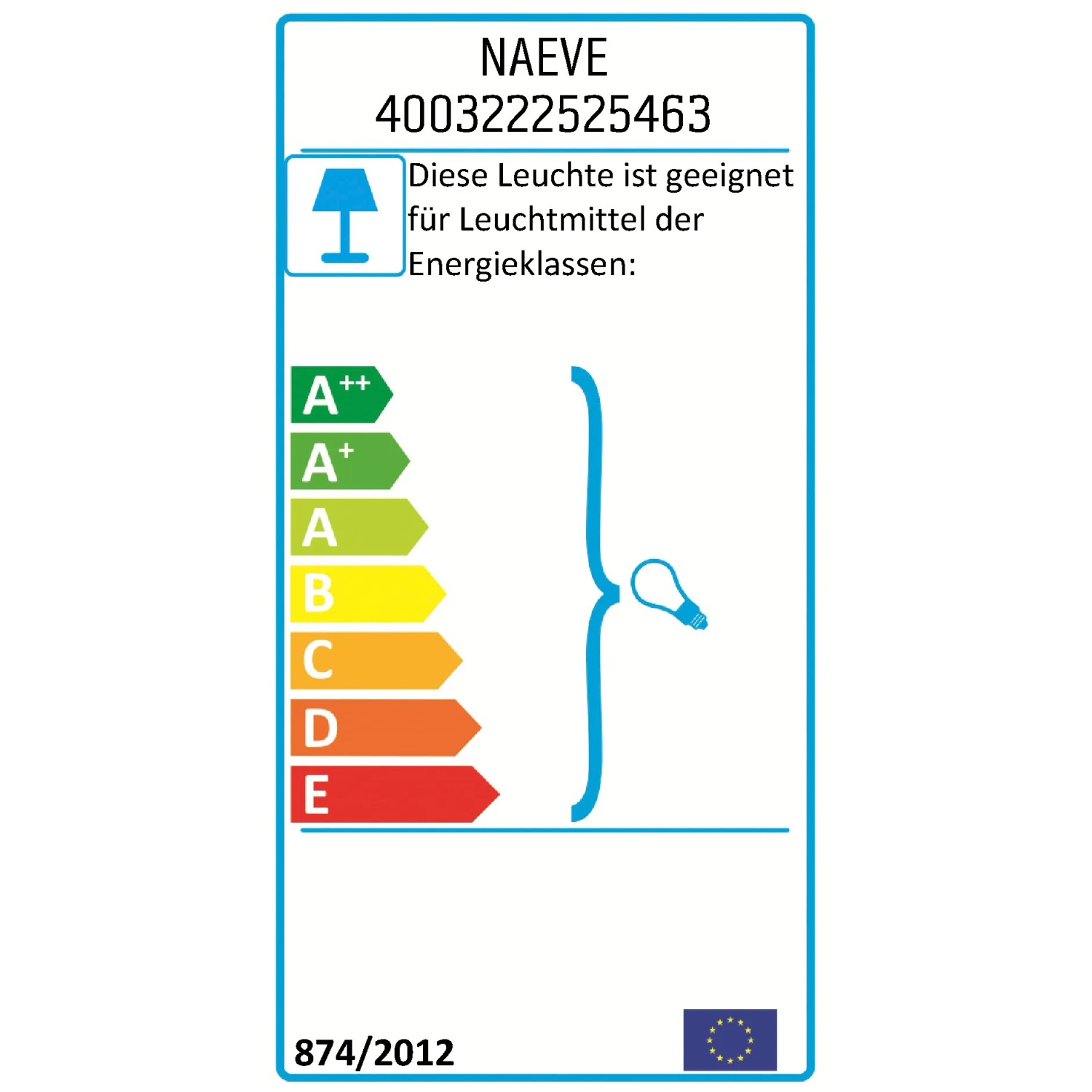 Energielabel der Näve Stehleuchte Tulip mit Energieeffizienzklassen.