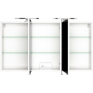 Offener, weißer Held Möbel 3D-Spiegelschrank Verona 120 cm mit Glasböden und Beleuchtung.