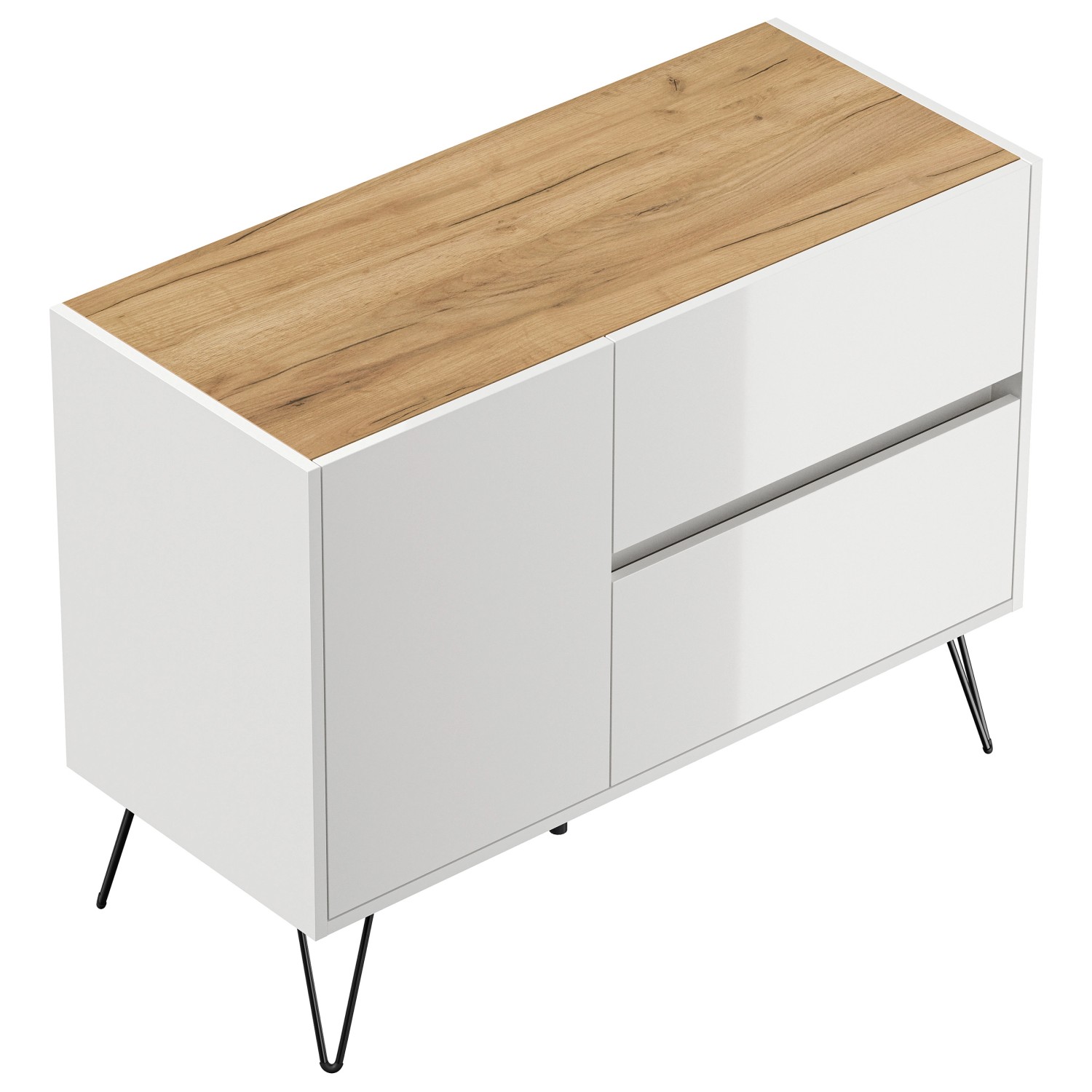 Posseik Sideboard Industrial S 2 Schubladen 1 Tür 100 cm Weiß Eiche Top günstig online kaufen