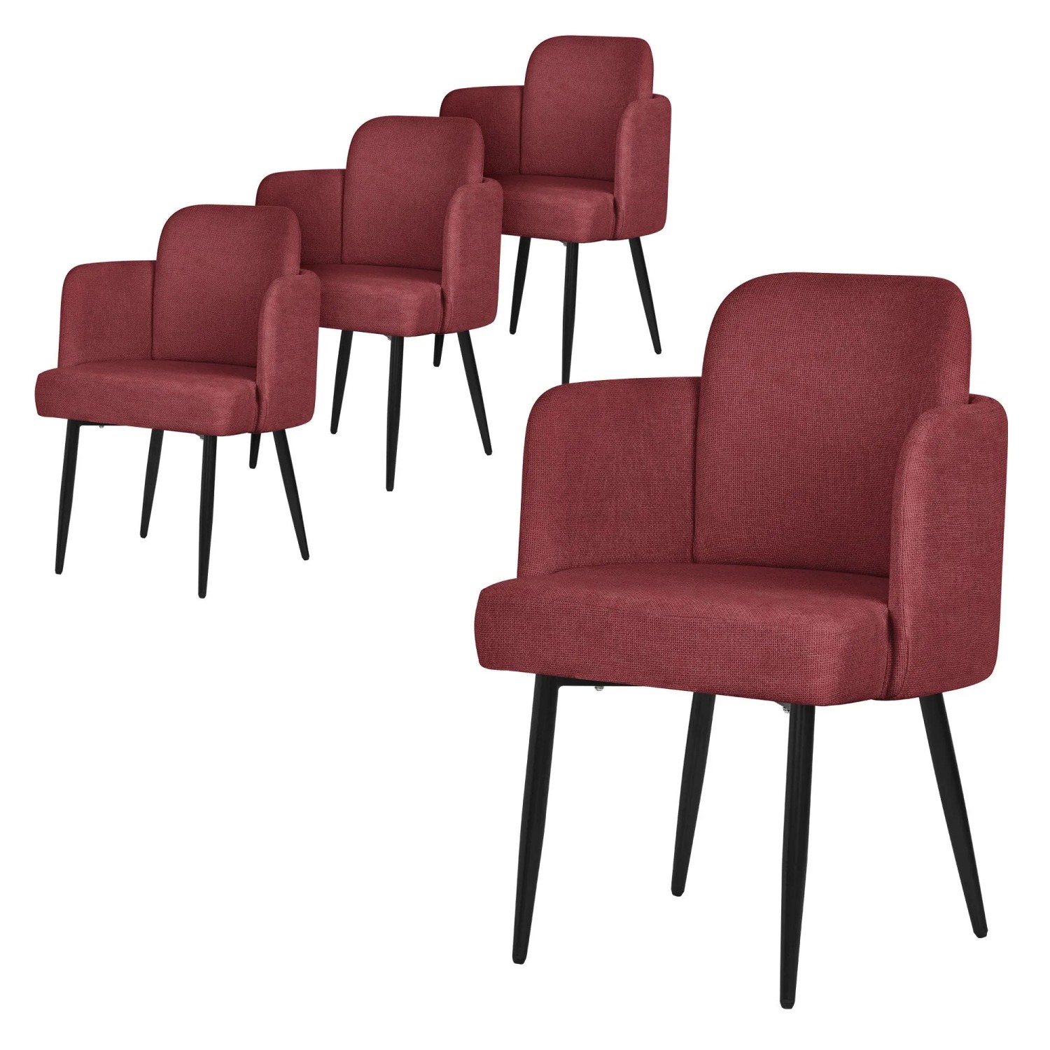 ML-Design Esszimmerstühle 4Er Set Rot mit Stoffbezug und Armlehne