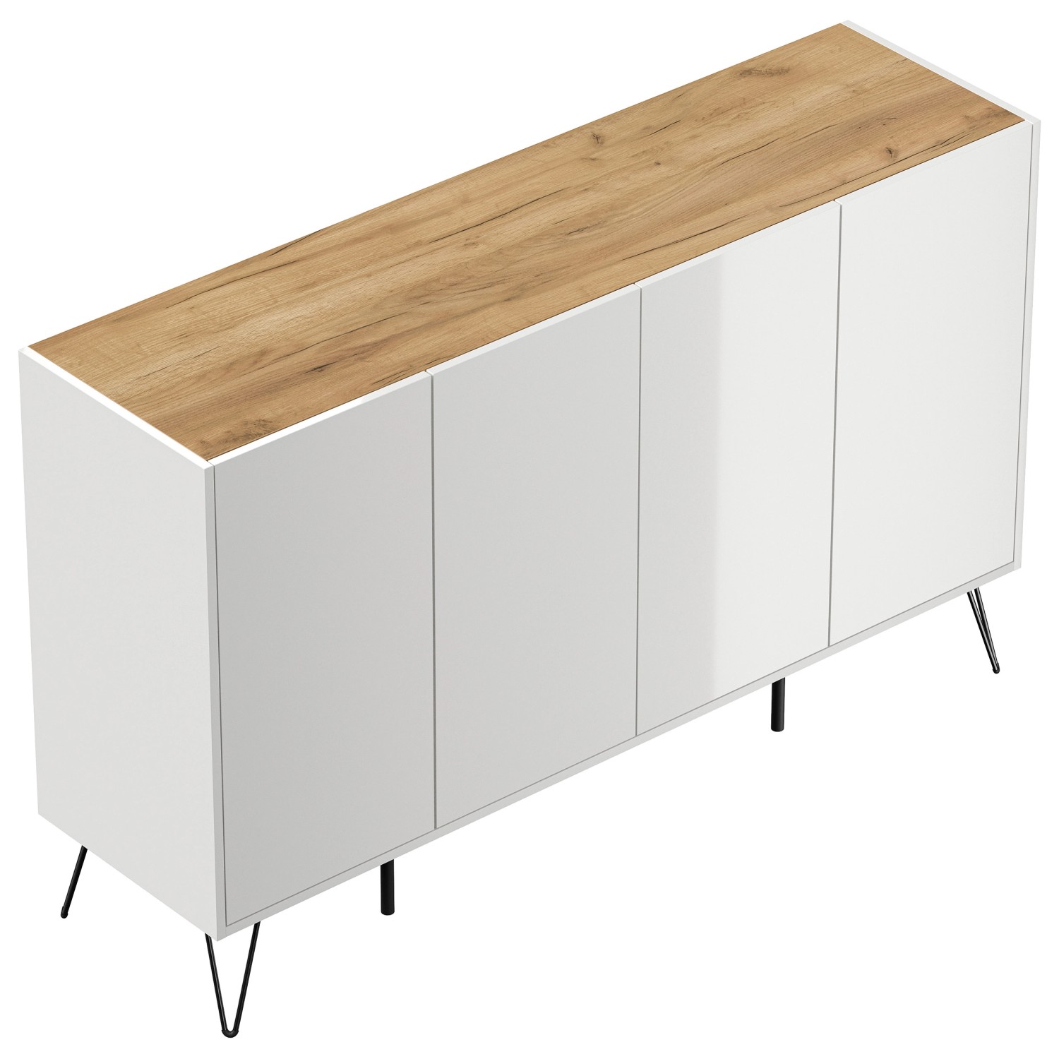 Posseik Sideboard Industrial P 4 Schubladen 4 Türen 155 cm Weiß Eiche Top günstig online kaufen