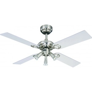 Westinghouse Deckenventilator Pearl Ahorn, 105 cm, mit Licht und Zugketten. Edelstahl-Optik, Ahorn/weiße Flügel.